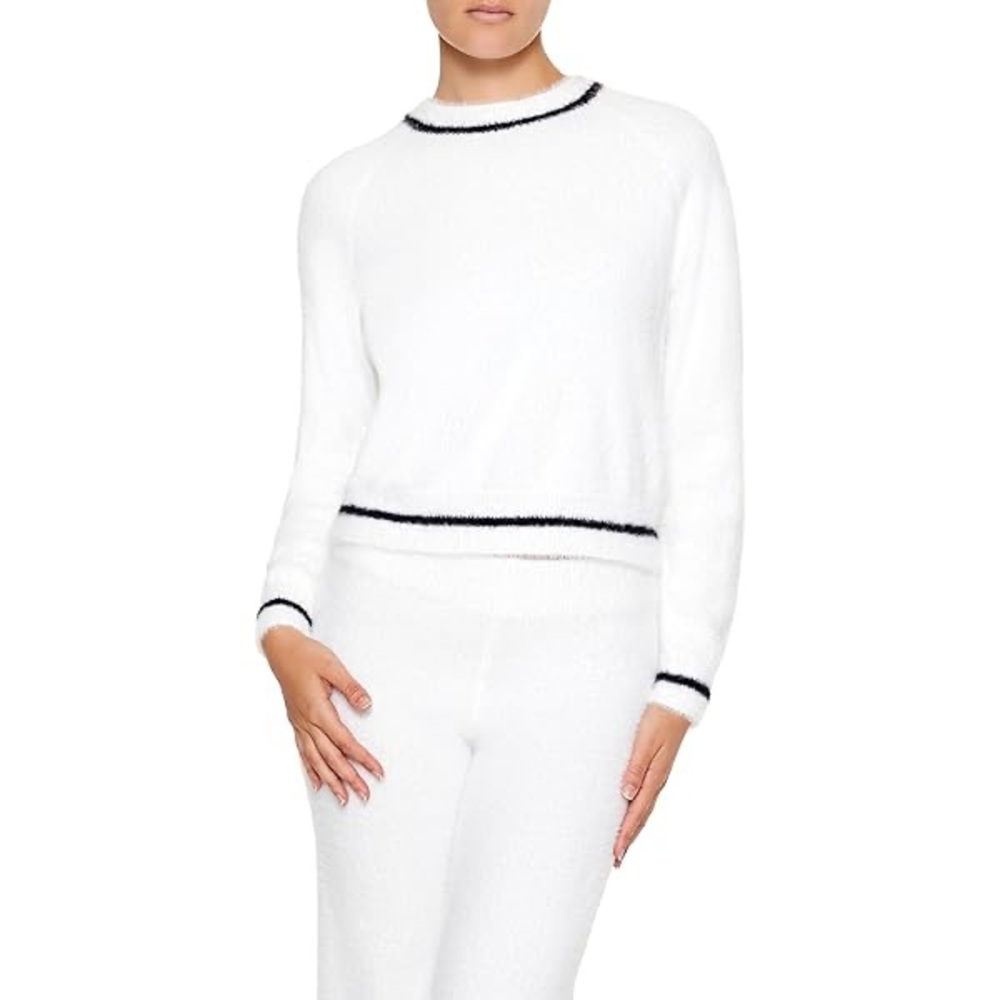 Women's White Sweater with Black Trim